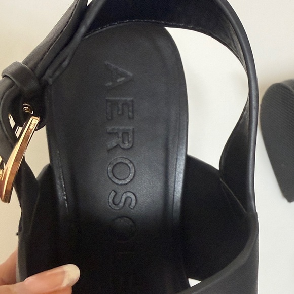 AEROSOLES Black Strappy Block Heels - Picture 2 of 7
